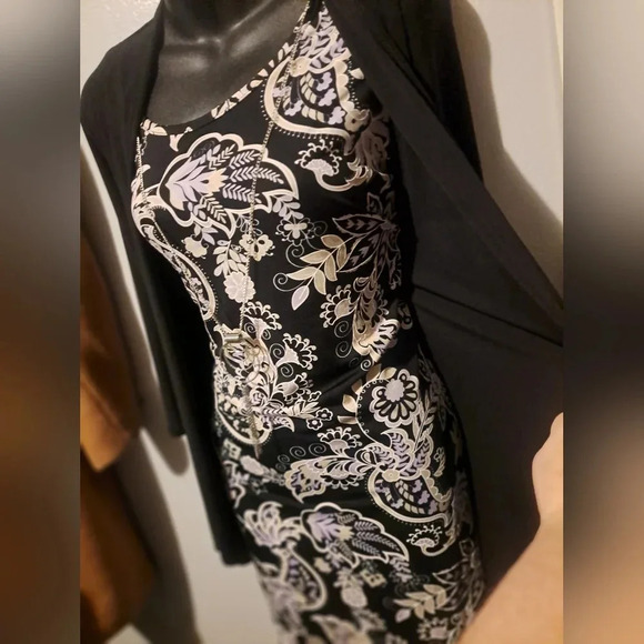 Tiffany & Grey Dress/Jacket 1 Piece Combo Black/White Large W/ Necklace Attached - Picture 4 of 7